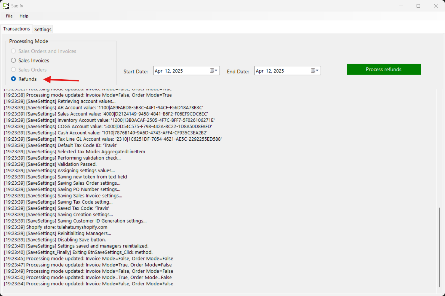 Refund Processing Mode