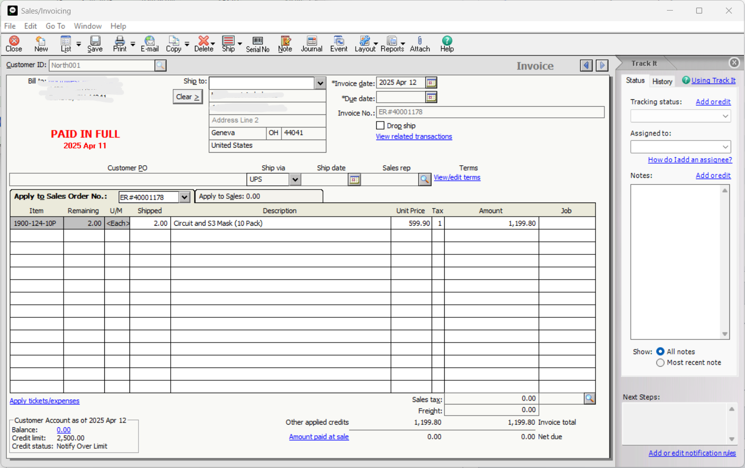 Sage Sales Order Created