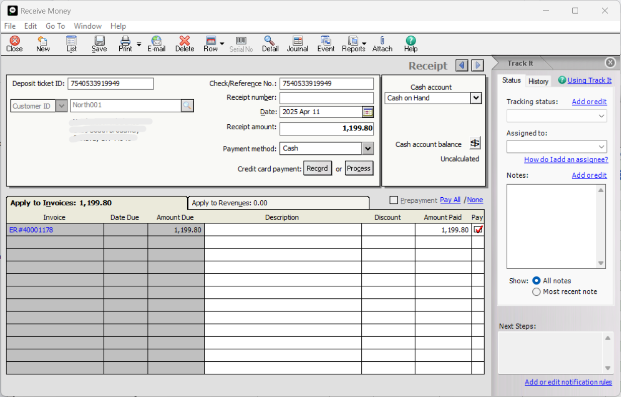Sage Sales Invoice and Receipt Created
