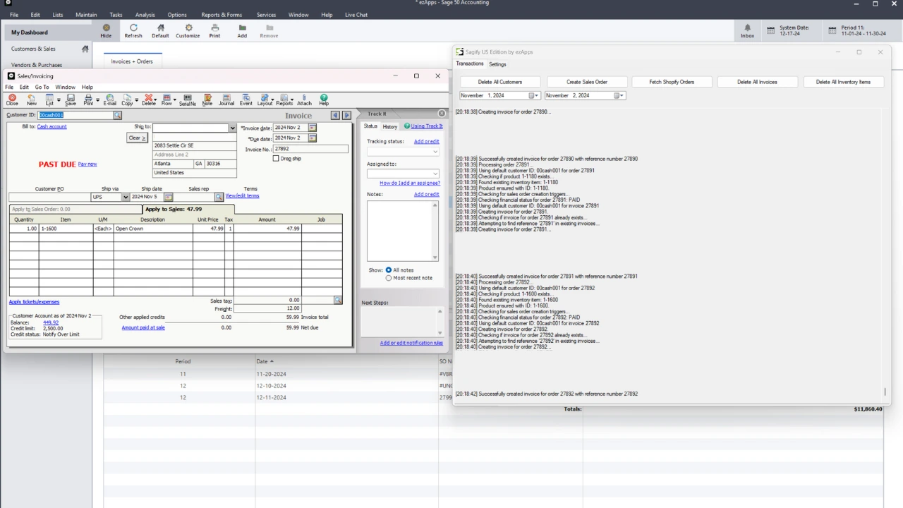 Sagify processing sales invoices from Shopify into Sage 50
